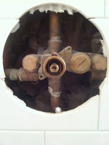 The exposed valve, prior to being but in UPSIDE DOWN per the city. 